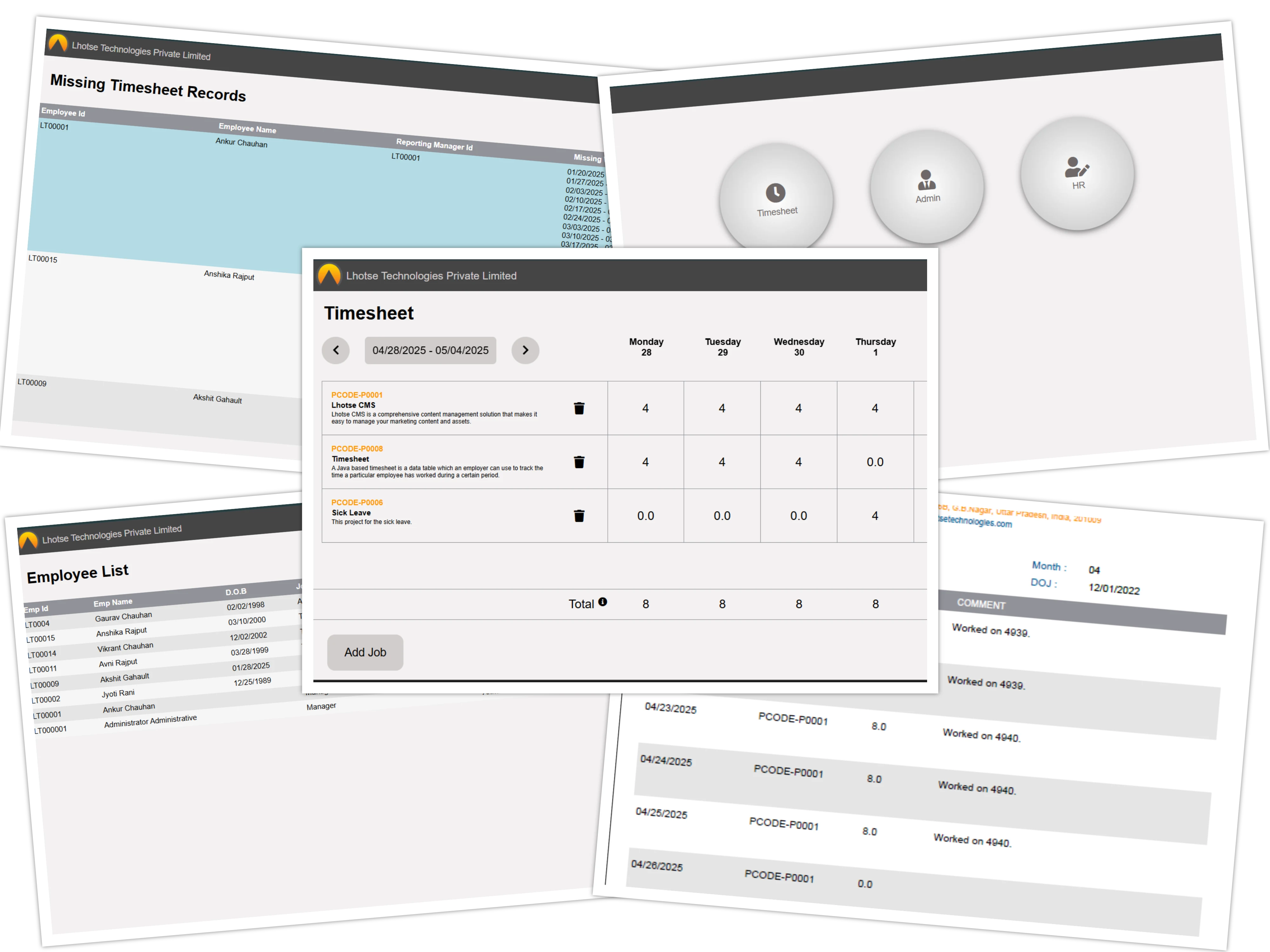 BizXP timesheet and employee management views
